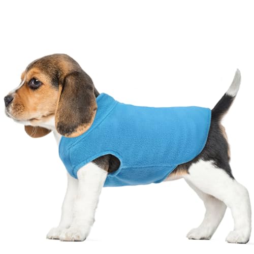 FUAMEY Hunde-Fleece-Weste, warmes Sweatshirt, Welpen, dehnbarer Pullover, Hunde-Rollkragenmantel, Hunde-Winterjacke mit Leinenloch, Hunde-Dackel-Pullover, Yorkie-Kleidung für kleine, blau, XXS von FUAMEY