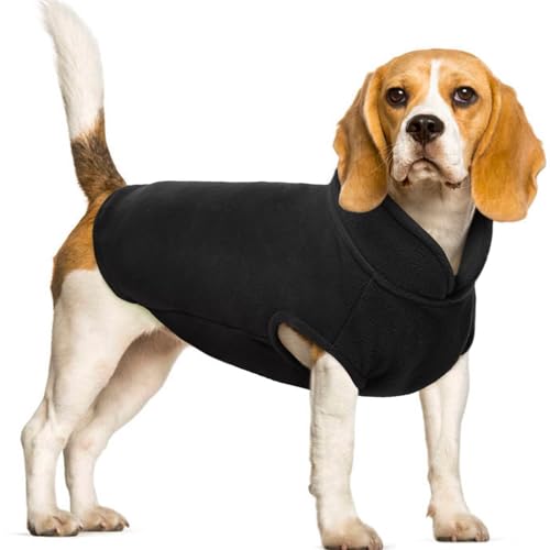 FUAMEY Fleece-Weste, warmes Sweatshirt für Welpen, dehnbarer Pullover, Rollkragenmantel, Winterjacke mit Loch für die Leine, Dackel, Yorkie-Kleidung für kleine, mittelgroße und große Hunde, Schwarz FUAMEY Fleece-Weste, warmes Sweatshirt für Welpen, dehnbarer Pullover, Rollkragenmantel, Winterjacke mit Loch für die Leine, Dackel, Yorkie-Kleidung für kleine, mittelgroße und große Hunde, Schwarz von FUAMEY