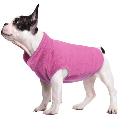 FUAMEY Hunde-Fleece-Weste, warmes Sweatshirt, Welpen, dehnbarer Pullover, Hunde-Rollkragenmantel, Winterjacke mit Leinenloch, Hunde-Dackel-Pullover, Yorkie-Kleidung für kleine, Rosa, Größe L von FUAMEY