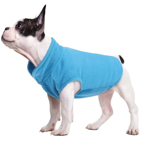 FUAMEY Hunde-Fleece-Weste, warmes Sweatshirt, Welpen, dehnbarer Pullover, Hunde-Rollkragenmantel, Winterjacke mit Leinenloch, Hunde-Dackel-Pullover, Yorkie-Kleidung für kleine, blau, Größe S von FUAMEY