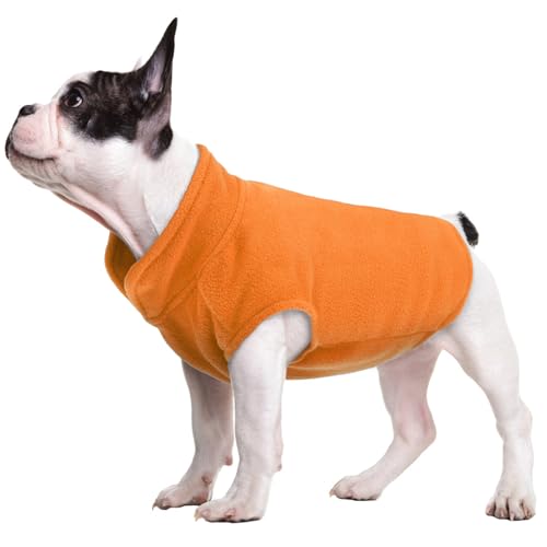 FUAMEY Hunde-Fleeceweste, warmes Sweatshirt für Welpen, dehnbarer Pullover, für kleine bis große Hunde, Rollkragenmantel mit Loch für die Leine, Dackel und Yorkie, Orange von FUAMEY