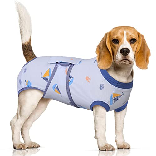 FUAMEY Hunde-Genesungsanzug, Einteiler für Hunde nach Operationen, Haustier-Operation, OP-Shirt, Hund, weiblicher Spay-Body für männliche Hunde, E-Halsband und Kegel, Blau, XL von FUAMEY