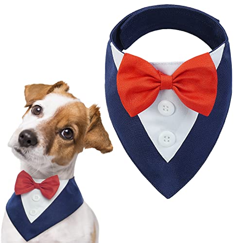 FUAMEY Hunde-Smoking, formelles Hunde-Halstuch, Hundehalsband mit Fliege, Hunde-Geburtstagskostüm, verstellbar, für Haustiere, Party, Tux, Hochzeitskleidung, Hund, Valentinstag, Outfit, blau, L von FUAMEY