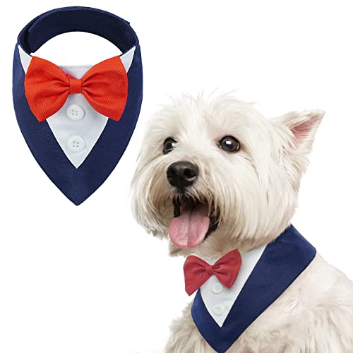 FUAMEY Hunde-Smoking, formelles Hunde-Halstuch, Hundehalsband mit Fliege, Hunde-Geburtstagskostüm, verstellbar, für Haustiere, Party, Tux, Hochzeitskleidung, Hund, Valentinstag, Outfit, blau, S von FUAMEY