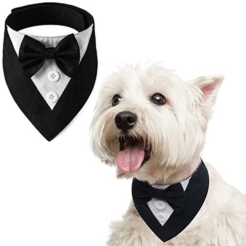 FUAMEY Hunde-Smoking, formelles Hundehalsband mit Fliege, Hunde-Geburtstagskostüm, verstellbar, Haustier-Party-Tux-Hundekleidung, mittelgroße und große Haustiere, schwarz-S von FUAMEY