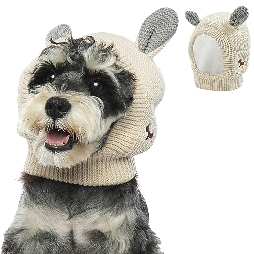 FUAMEY Hunde-Wintermütze, gestrickte Mütze, warm, winddicht, niedliches Zubehör für Hals und Ohren, gemütlich, Haustierkostüm, lustige Kopfbedeckung, Ohrenschützer für kleine bis mittelgroße Hunde von FUAMEY