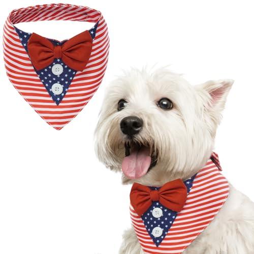 FUAMEY Independence Day Hundehalstuch, 4. Juli, Hundehalstuch, amerikanische Flagge, Smoking, Dreieck-Lätzchen, Hunde-Outfit, Hundehalsband mit Fliege, Größe S von FUAMEY