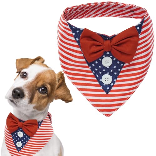 FUAMEY Independence Day Hundehalstuch, 4. Juli, Hundehalstuch, amerikanische Flagge, Smoking, dreieckiges Lätzchen, Hundehalsband, mit Fliege, Größe XL von FUAMEY