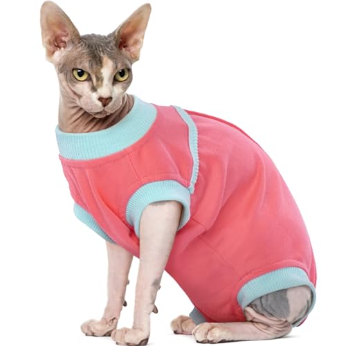 FUAMEY Katzen-Genesungsanzug, Hausanzug für Kätzchen, Chirurgie, Einteiler, Alternative zu Kegelhalsbändern, verhindert, dass Katzen Bauchwunden lecken, Hautschutz, Entwöhnungskleidung, Rosa, Größe M von FUAMEY