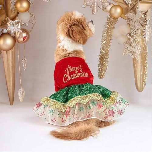 FUBESK Weihnachtskleid für kleine Hunde und Katzen, festliches Haustierkostüm, Outfit aus weichem, leichtem Polyester, bequeme Passform für Weihnachtsfeiern, Cosplay-Veranstaltungen (C) von FUBESK