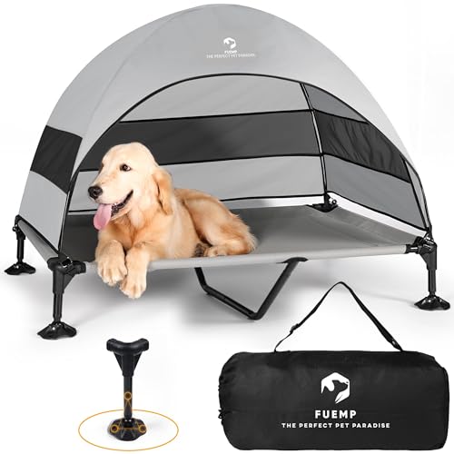 FUEMP Erhöhtes Hundebett mit Baldachin, inklusive Reisetasche, tragbares Hundebett, verbreiterte rutschfeste Füße und regenbeständig, kühlend, erhöhtes Kinderbett für große Hunde, abnehmbarer Schatten FUEMP Erhöhtes Hundebett mit Baldachin, inklusive Reisetasche, tragbares Hundebett, verbreiterte rutschfeste Füße und regenbeständig, kühlend, erhöhtes Kinderbett für große Hunde, abnehmbarer Schatten von FUEMP