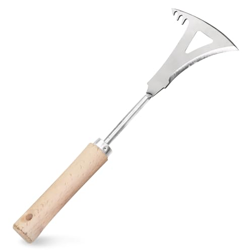 Fugenkratzer Unkraut mit Holzgriff, Löwenzahnstecher aus Edelstahl, Unkrautstecher mit Stiel, Doppelseitiges Scharfes Distelstecher, Gartengeräte Unkrauthacke Zum Entfernen Von Unkraut Und Moos (A) von FUFRE