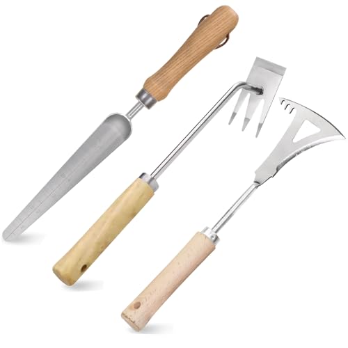 Fugenkratzer Unkraut mit Holzgriff, Löwenzahnstecher aus Edelstahl, Unkrautstecher mit Stiel, Doppelseitiges Scharfes Distelstecher, Gartengeräte Unkrauthacke Zum Entfernen Von Unkraut Und Moos (3PCS) Fugenkratzer Unkraut mit Holzgriff, Löwenzahnstecher aus Edelstahl, Unkrautstecher mit Stiel, Doppelseitiges Scharfes Distelstecher, Gartengeräte Unkrauthacke Zum Entfernen Von Unkraut Und Moos (3PCS) von FUFRE