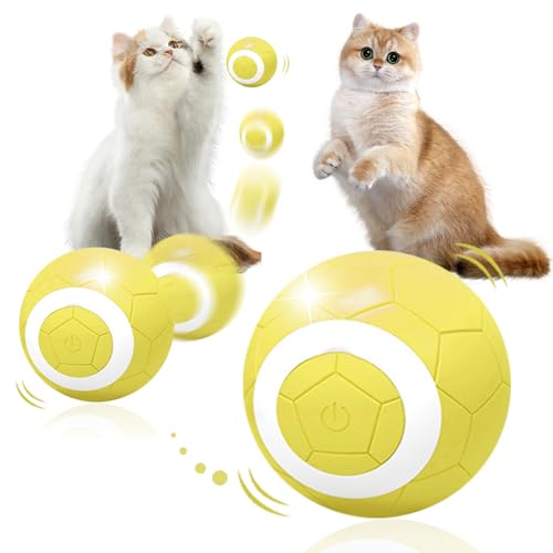 Interaktives Hunde Ball Spielzeug, Strapazierfähiger Automatisch Rollender Ball Hundespielzeug mit LED Leuchten, Bewegendes Hundespielzeug für Welpen/Kleine/Mittlere Hunde, USB Wiederaufladbar (Gelb) von FUFRE