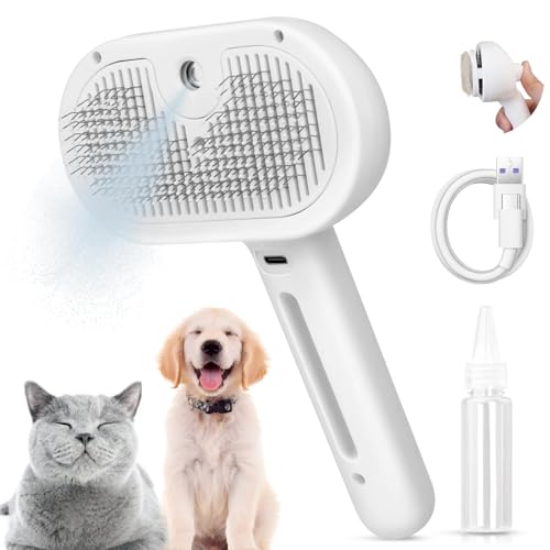 Katzenbürste Mit Dampf, Katzenbürste Mit Entriegelungsknopf Und Tank, Antistatische Katzen Dampfbürste Zur Effektiven Haarentfernung, Wiederaufladbare Water Brush Katze Für Pelzige Haustiere (Weiß) von FUFRE