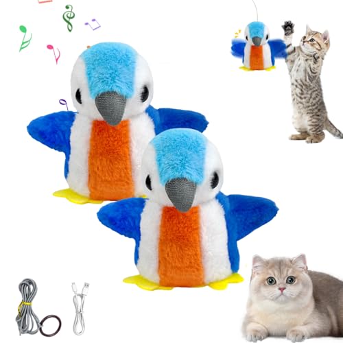 Katzenspielzeug Vogel Fliegt Elektrisch, Fliegender Vogel Katzen Spielzeug mit Realistische Vogelgeräusche, Plush Interaktives Katzenspielzeug Selbstbeschäftigung, für Katzen (2pcs) von FUFRE