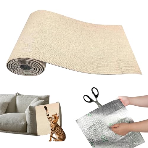 Kratzmatte Katze, 2024 New DIY Zuschneidbare Selbstklebende Teppich-Katzenmattenunterlage, Kratzschutz Sofa Katze, Kratzmatte Katze Wand Für Schützt Teppiche Sofa Möbelschutz (40cm*200cm,Khaki) von FUFRE