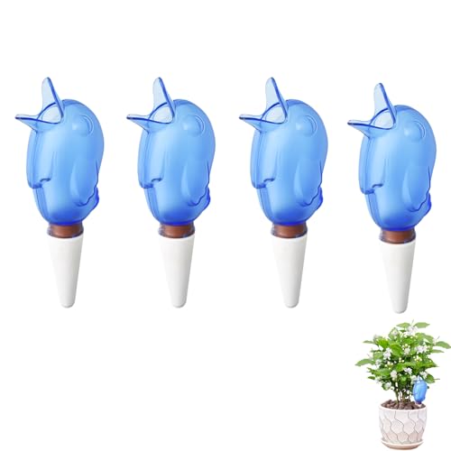 Vogel Tonkegel Bewässerung, 4er Set Wasserspender Pflanzen Vogel, Automatische Ton Bewässerungskugeln Zimmerpflanzen, Wasserspender Terrakotta Stiel für Pflanzen Blumen Bewässerung Indoor (Blau) von FUFRE