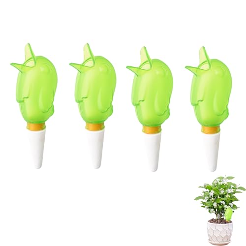Vogel Tonkegel Bewässerung, 4er Set Wasserspender Pflanzen Vogel, Automatische Ton Bewässerungskugeln Zimmerpflanzen, Wasserspender Terrakotta Stiel für Pflanzen Blumen Bewässerung Indoor (Grün) von FUFRE