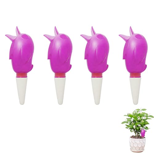 Vogel Tonkegel Bewässerung, 4er Set Wasserspender Pflanzen Vogel, Automatische Ton Bewässerungskugeln Zimmerpflanzen, Wasserspender Terrakotta Stiel für Pflanzen Blumen Bewässerung Indoor (Lila) von FUFRE