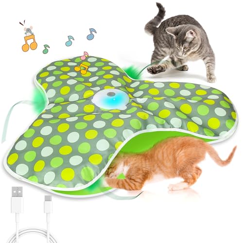 FUGODIWI Interaktives Katzenspielzeug Selbstbeschäftigung, Katzenspielzeug Elektrisch, Intelligenzspielzeug für Katzen mit Abnehmbaren Federn, Automatisches Mäusefangspiel, USB-Aufladung von FUGODIWI