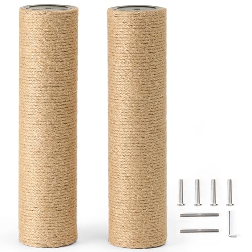 FUKUFUKUMARU Kratzpfosten Ersatz 2er-Pack, 9 x 37 cm Natürliche Juteseil Kratzpfosten Nachfüllung mit M8 SchraubenMARU Katzen Kratzbaum Wand von FUKUMARU