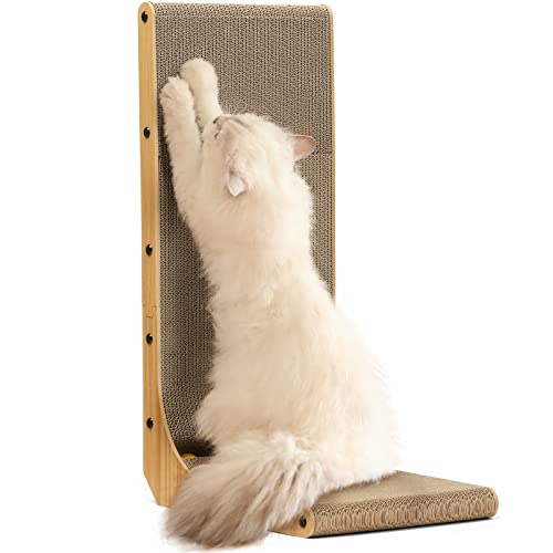 FUKUMARU Kratzbrett Katzen, 68 cm hohe L förmige Kratzpappe für Katzen, widerstandsfähig Katzenkratzbrett mit Ballspielzeug, Katzen Kratzmöbel aus hochwertiger Karton für Wand und Ecke, Groß von FUKUMARU