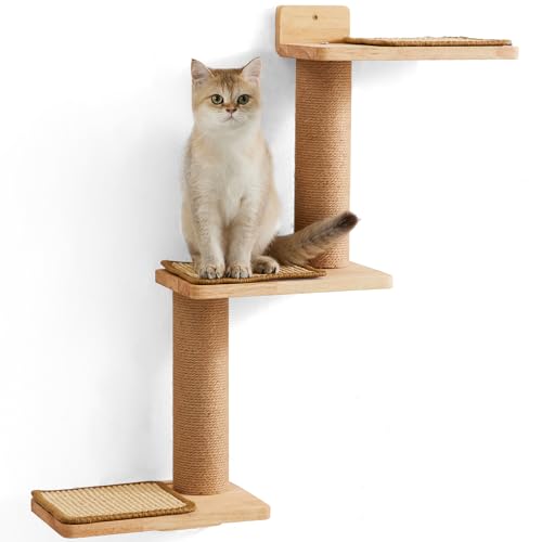 FUKUMARU Kletterwand Katzen, Wandregale aus Massives Gummiholz und Jute, 3 in 1 Transformable Katze Kratzbaum Wand montiert, DIY Katze Wand/Plattform, Anzug für Katzen Klettern, Spielen, Kratzen von FUKUMARU