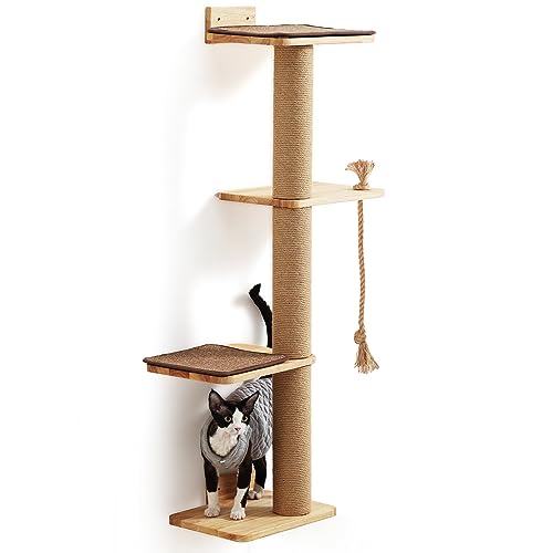 FUKUMARU Kratzbaum für Katzen, Wandmontage, 127,7 cm, Katzenbaum mit Katzenbett, Kratzpfosten und Kratzmatte aus Jute, Katzenkratzbaum aus natürlichem massivem Gummibaumholz, groß FUKUMARU Kratzbaum für Katzen, Wandmontage, 127,7 cm, Katzenbaum mit Katzenbett, Kratzpfosten und Kratzmatte aus Jute, Katzenkratzbaum aus natürlichem massivem Gummibaumholz, groß von FUKUMARU