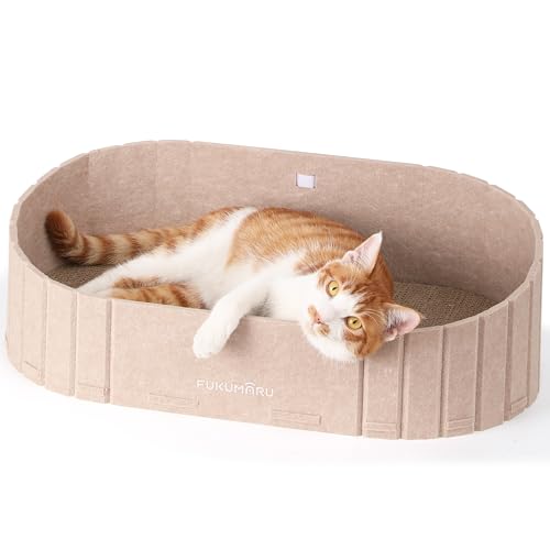 FUKUMARU Kratzbrett für Katzen, 61 cm Kratzpappe in Sofa-Form, Umkehrbares Katzenbett, Runde Kratzpads aus hochwertiger Filz und Karton, beige von FUKUMARU