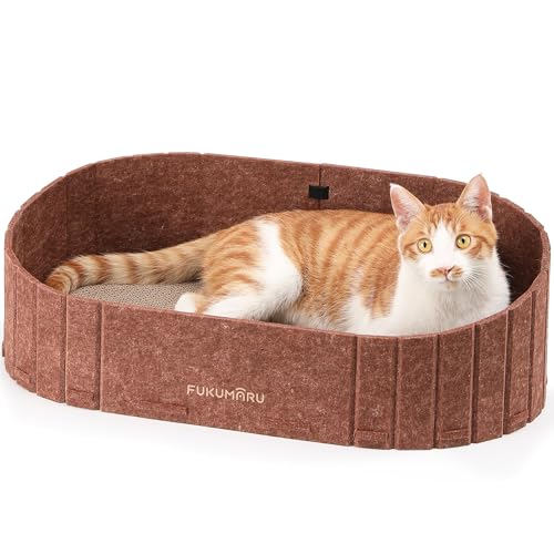 FUKUMARU Kratzbrett für Katzen, 61 cm Kratzpappe in Sofa-Form, Umkehrbares Katzenbett, Runde Kratzpads aus hochwertiger Filz und Karton, braun von FUKUMARU