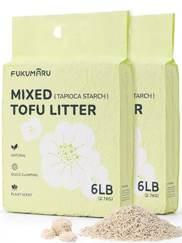 FUKUMARU Tofu Katzenstreu mit Kassava 5.4KG. Antihaftende Ultraklumpende, Staubfrei, natürlicher Gardenien-Duft, Geruchskontrolle, spült in der Toilette, Geringe Rückstände von FUKUMARU