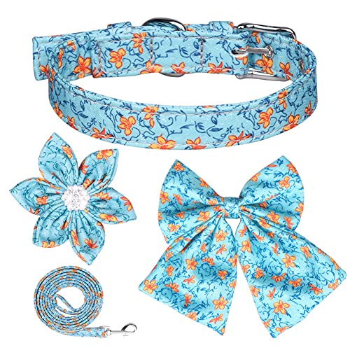 FUNAT Abnehmbares Hundehalsband mit Schleife, Hundehalsband Set Sonnenblumen Halsband Bogen Halsband Leine von FUNAT