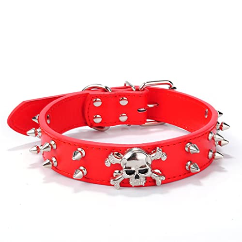 FUNAT Collier für Chien à Rivets Tête de Mort, Verstellbarer Totenkopf mit Spitzen Nieten Krokodil-Kunstleder-Hundehalsband von FUNAT