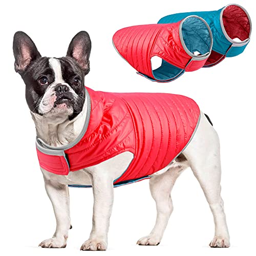 FUNAT Doppelseitige Super Warme Hundejacke, Leichter doppelseitiger Pet-Baumwollmantel, Verstellbare leichte Daunenjacke für kleine mittelgroße Hunde von FUNAT