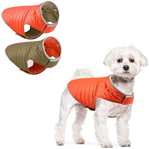 FUNAT Doppelseitige Super Warme Hundejacke, Leichter doppelseitiger Pet-Baumwollmantel, Verstellbare leichte Daunenjacke für kleine mittelgroße Hunde von FUNAT
