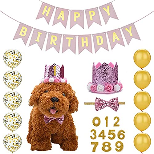 FUNAT Hund Geburtstagshut Hund Party Dressing Schal Dreieck Schal Schal, Hund Geburtstag Dekoration Flagge Ziehen Ballon Geburtstag Hut Set, von FUNAT