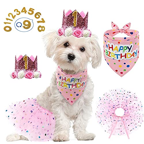 FUNAT Hund Geburtstagskostüm, Haustier Schal und Hut, Hund Geburtstag Party Zubehör Hund Geburtstag Hut Hund Geburtstag Bandana von FUNAT