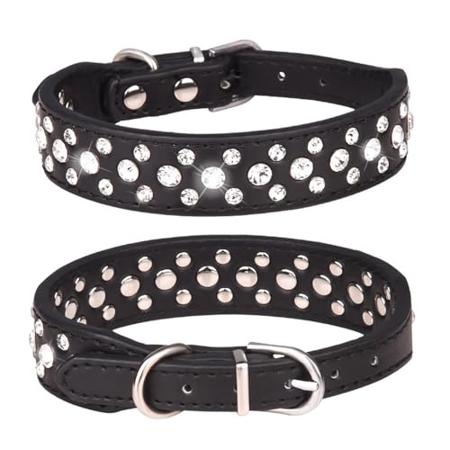 FUNAT Kleines Hundehalsband, Wasser Diamant Pu Katze und Hund Halsband, Verstellbares Hundehalsband Strass, Kristallhalsband für Katzen und kleine und mittlere Hunde von FUNAT