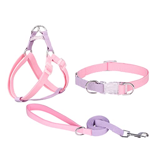 FUNAT Polyester Gurtband Hundehalsband, Kontrasttierhalsband Zugseil-Set für Harness, Einfache und stilvolle Macaron Halsband Geeignet für Katzen Hunde von FUNAT