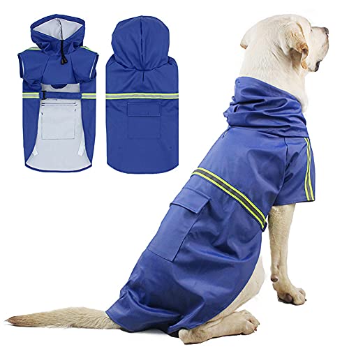 FUNAT Reflektierender Regenmantel für Hunde, Poncho für große Hunde mit Kapuze, Wasserdichter Hundemantel von FUNAT