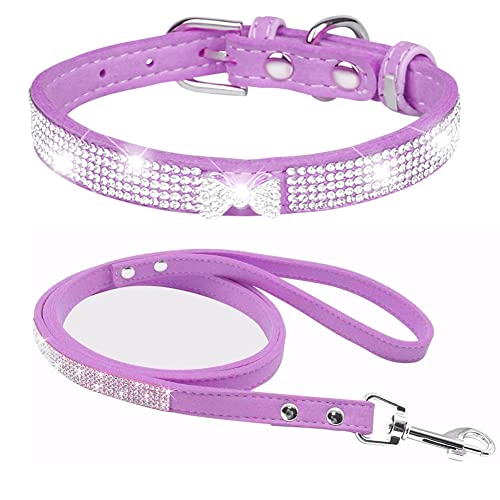FUNAT Strass Hundehalsband + Leine, Kristall Schleife Hundehalsband, Strass Hundehalsband Leinen, niedlichen Hund Strass Halsband FUNAT Strass Hundehalsband + Leine, Kristall Schleife Hundehalsband, Strass Hundehalsband Leinen, niedlichen Hund Strass Halsband von FUNAT