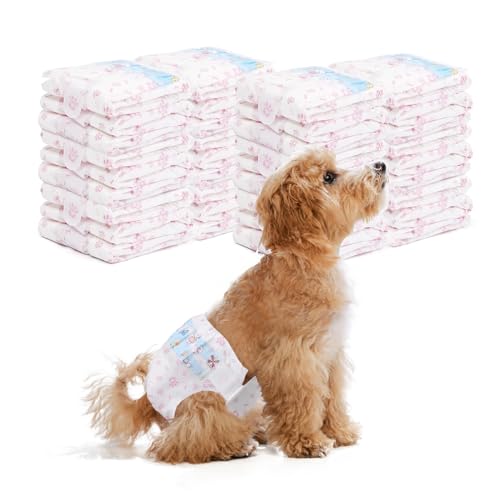 Einweg-Hundewindeln für Hündinnen, 90 Stück, Taille 25,4–41,9 cm, Größe S, super saugfähige kleine Hundewindeln für hitzerregendes Wasserlassen oder Inkontinenz, Rosa von FUNLIYING