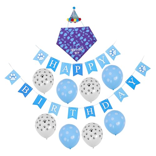 FUNNETOYU 1 Set Haustier Geburtstagsdekoration Stirnband Hundepartyhut Kopftuch Zusammenklappbares Banner Welpenhüte Hundehüte Hundezubehör Tragender Hund Happy Birthday Hut von FUNNETOYU