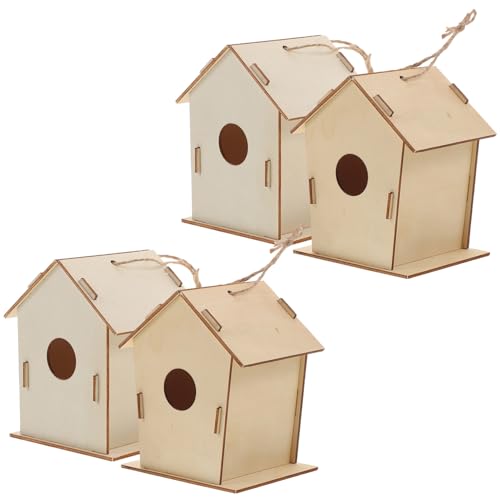 FUNNETOYU 4 Stück Teiliges DIY Vogelhaus Bastelset aus Holz für Bemalen Unbemalt Glatte Oberfläche Stabiles Material Kreatives Bastelset für Drinnen und Draußen von FUNNETOYU