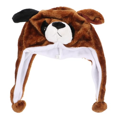 FUNNETOYU Plüsch Cartoon Mütze Braun Hund Ohrenwärmer Weicher Kopfschmuck Kuscheliger Kopfumhang Für Kostümfest Fasching Performance von FUNNETOYU