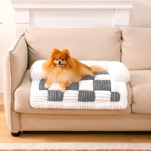 FUNNY FUZZY Couchbezug für Sofa und Haustier, Plüsch-Hundematte für Möbelschutz, cremefarben, quadratisch, kariert, gemütlich, Hundebettmatte, weiches Grau, Größe S FUNNY FUZZY Couchbezug für Sofa und Haustier, Plüsch-Hundematte für Möbelschutz, cremefarben, quadratisch, kariert, gemütlich, Hundebettmatte, weiches Grau, Größe S von FUNNY FUZZY