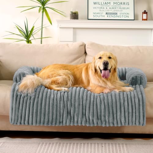FUNNY FUZZY Haustier-Couchbezug für Sofa, beruhigendes Hundebett für Couch, flauschige Plüsch-Hunde-Couch-Matte als Möbelschutz für große, mittelgroße und kleine Haustiere, 119 x 94 cm, Nebelgrau von FUNNY FUZZY