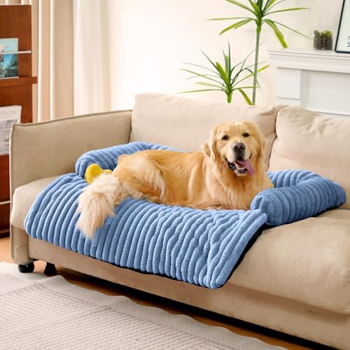 FUNNY FUZZY Haustier-Couchbezug für Sofa, beruhigendes Hundebett für Couch, flauschige Plüsch-Hunde-Couch-Matte als Möbelschutz für große, mittelgroße und kleine Haustiere, 119 x 94 cm, Blau von FUNNY FUZZY