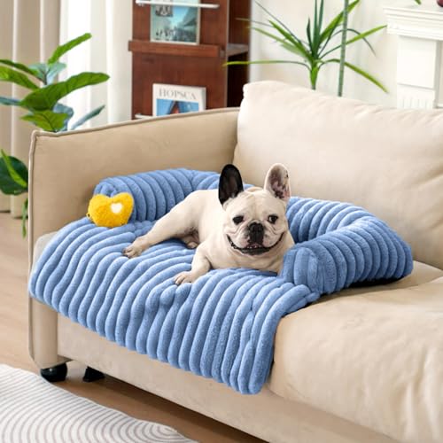 FUNNY FUZZY Haustier-Couchbezug für Sofa, beruhigendes Hundebett für Couch, flauschige Plüsch-Hunde-Couch-Matte als Möbelschutz für mittelgroße Hunde und Katzen, 84 x 71 cm, Blau von FUNNY FUZZY